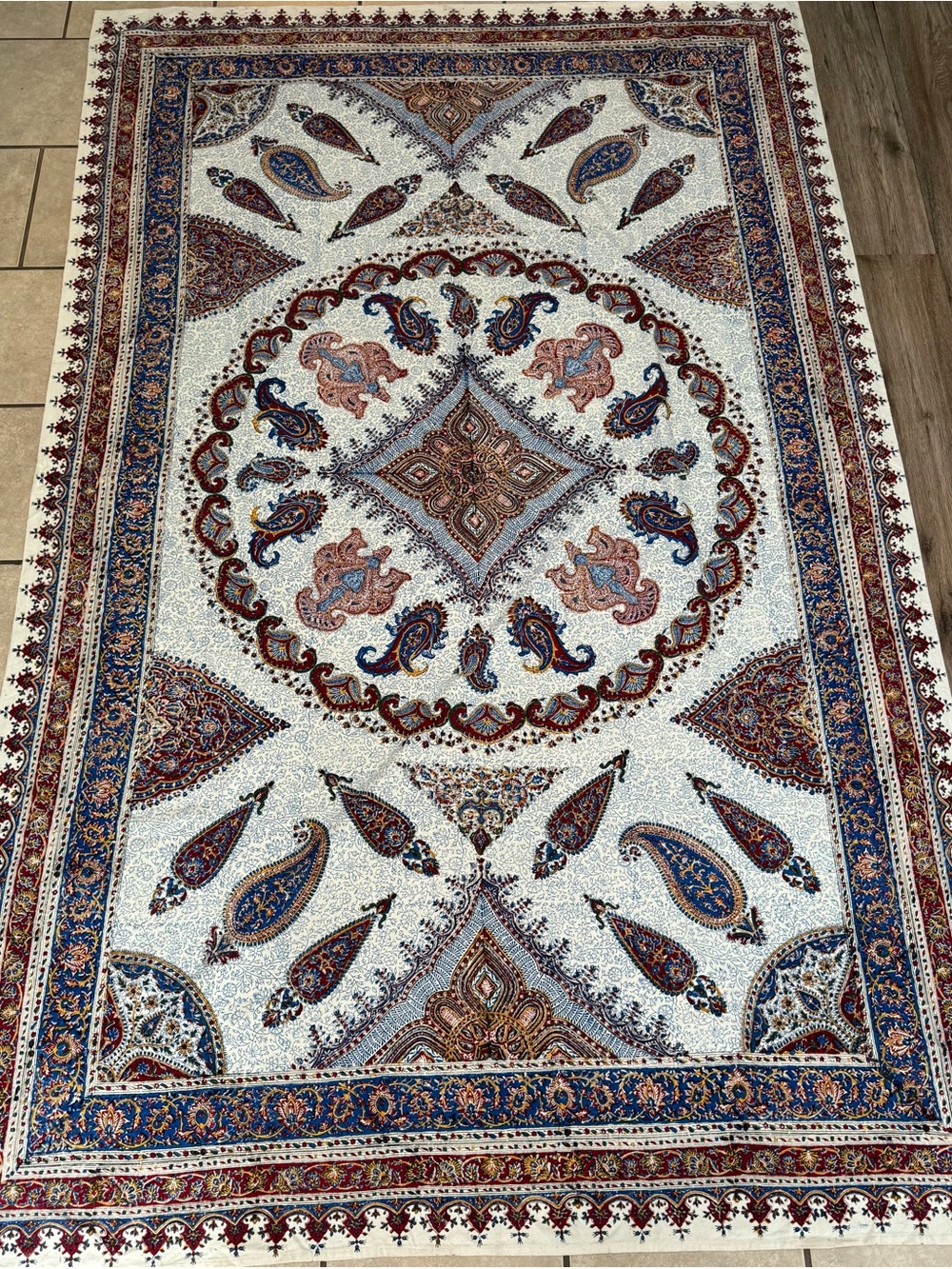 Vintage Persian Iran Isfahan Hand Printed Fixd Cloth Textile 160cm X 240cm 62x94